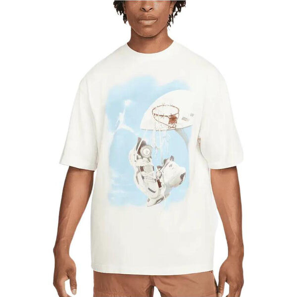 Футболка Men's Air Jordan x HTG Crossover Cartoon Printing Round Neck Short Sleeve Us Edition Light Ivory T-Shirt, мультиколор — фото 2