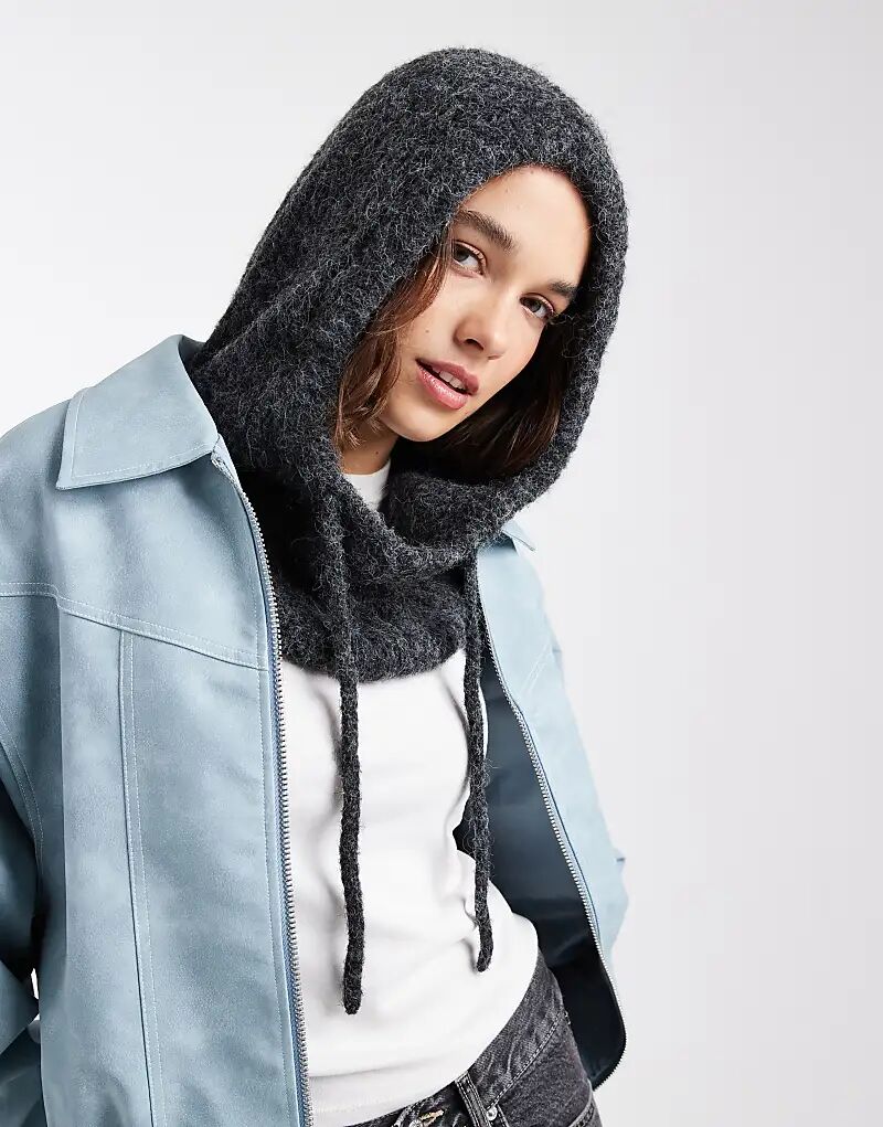 

Вязаная балаклава в цвете «Темно-серый меланж»