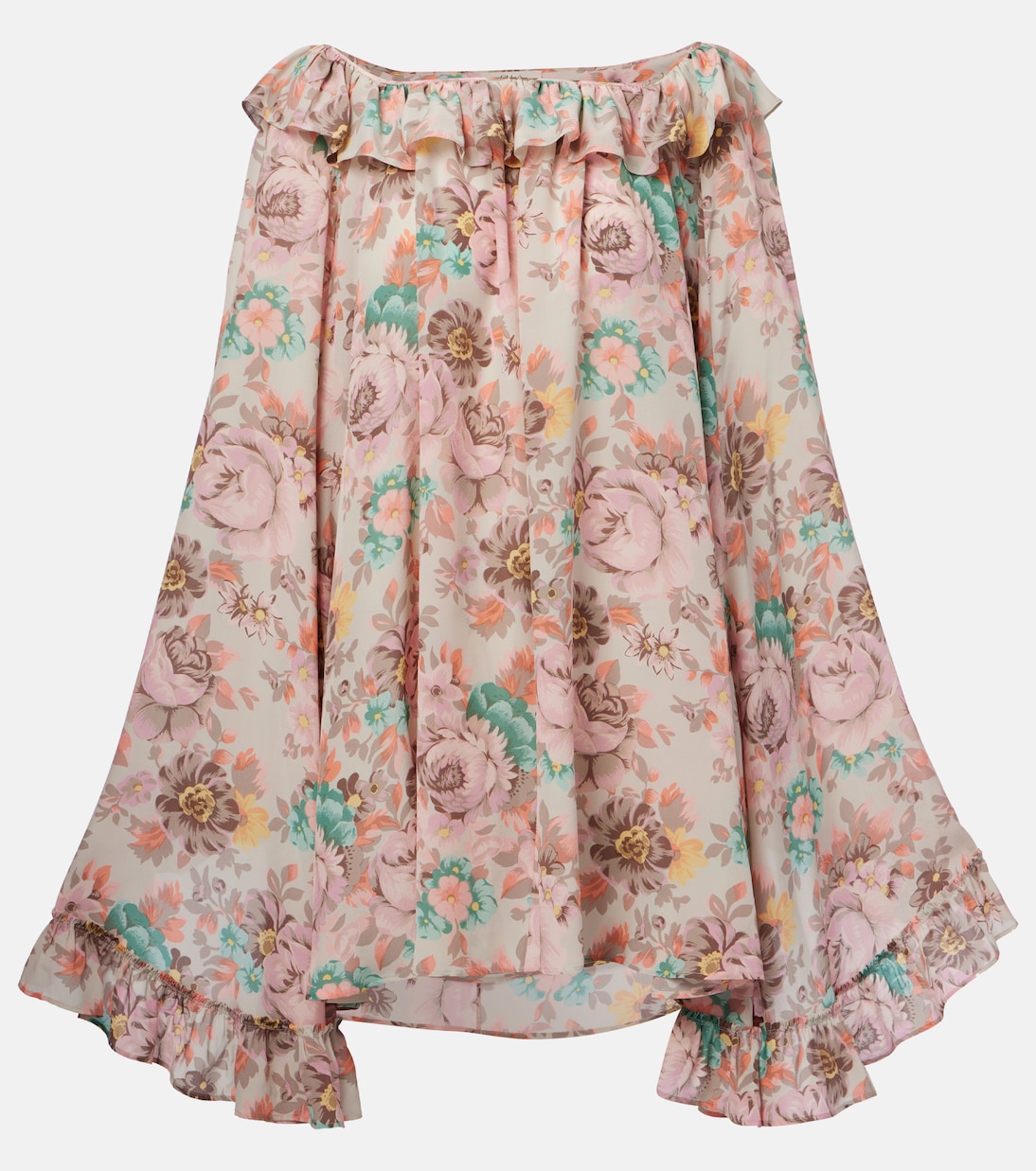 

Мини-платье из шелкового крепдешина с оборками Chloé, Muddy Grey