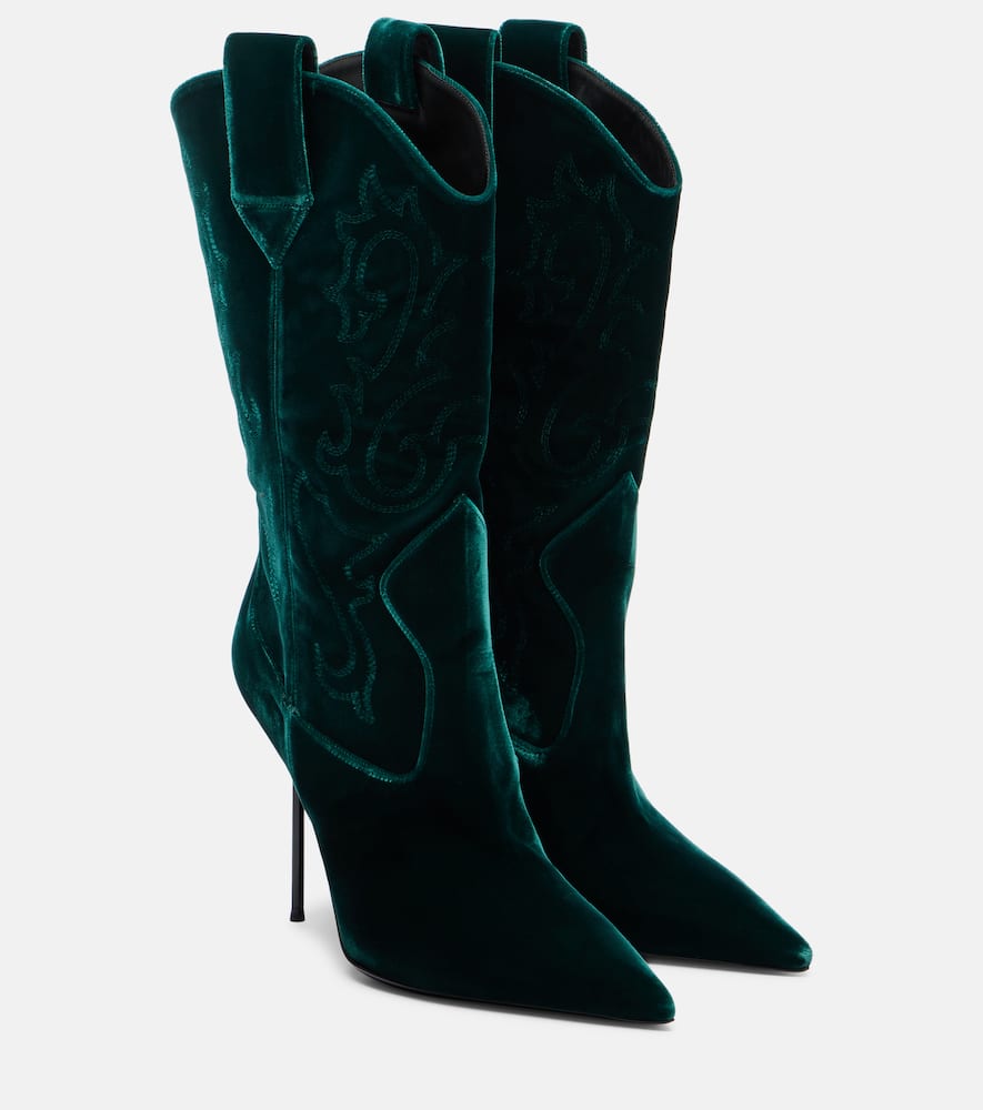 Ботинки Lidia 105 бархатные до середины икры Paris Texas, Forest Green