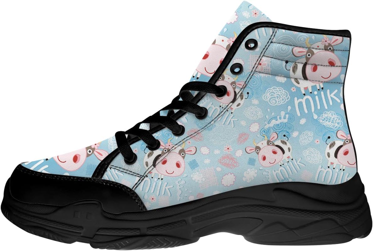 

Кроссовки на высокой подошве с принтом коровы Quorax для женщин и мужчин, с шнуровкой, из хлопка, подарок для нее и для него, синий/розовый