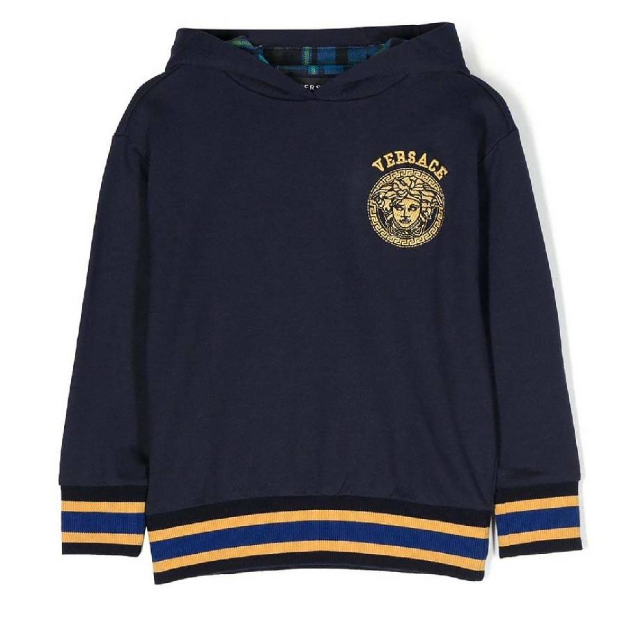 

Молодой Versace Boys Medusa Head Длинный рукав Полосатый худи Young Versace, синий