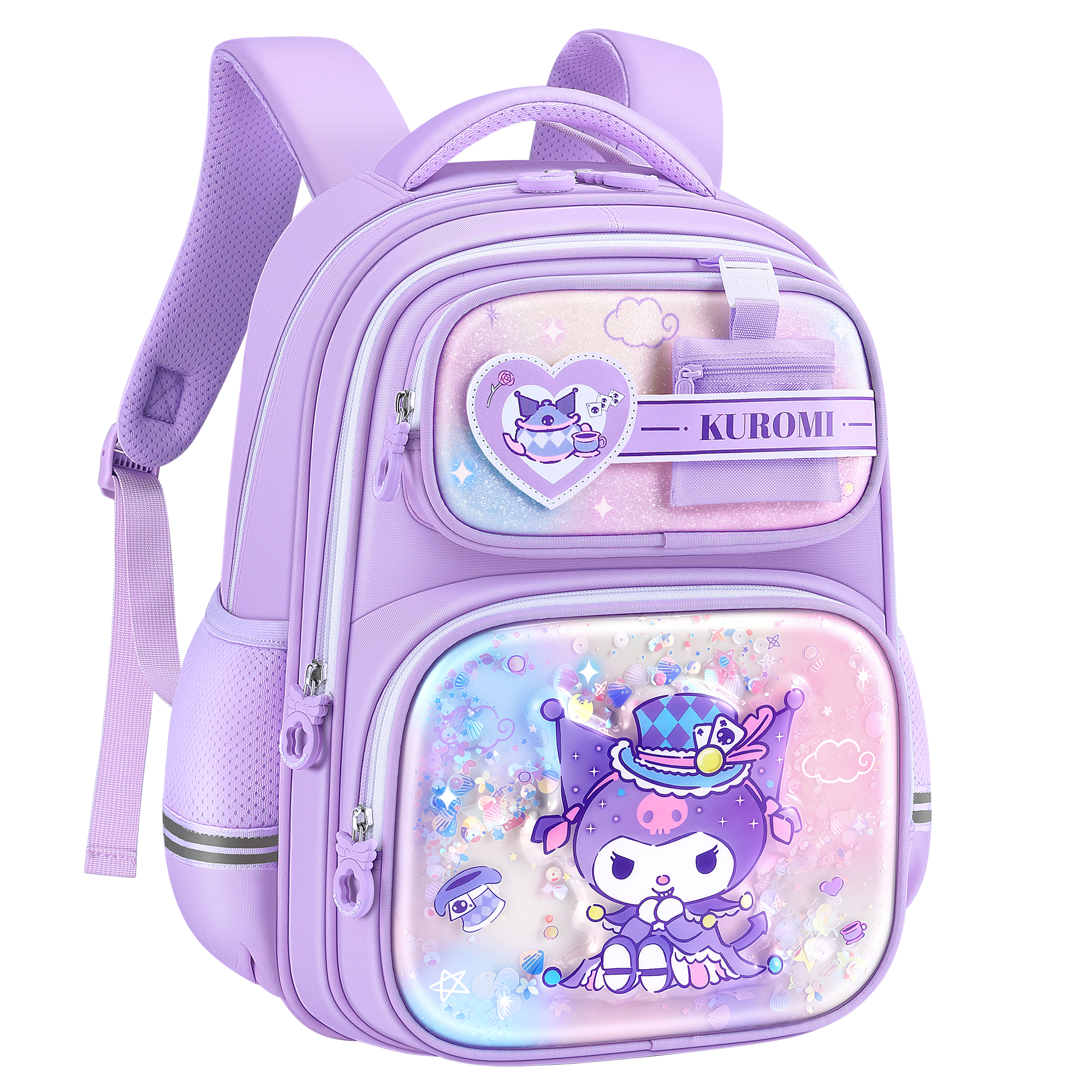 

Sanrio Куроами Мелоди Синнаморолл Полиэстеровый студенческий рюкзак Женский фиолетово-розовый, [Lightweight Lighter]Kuromi Buckle Chest Strap, Purple