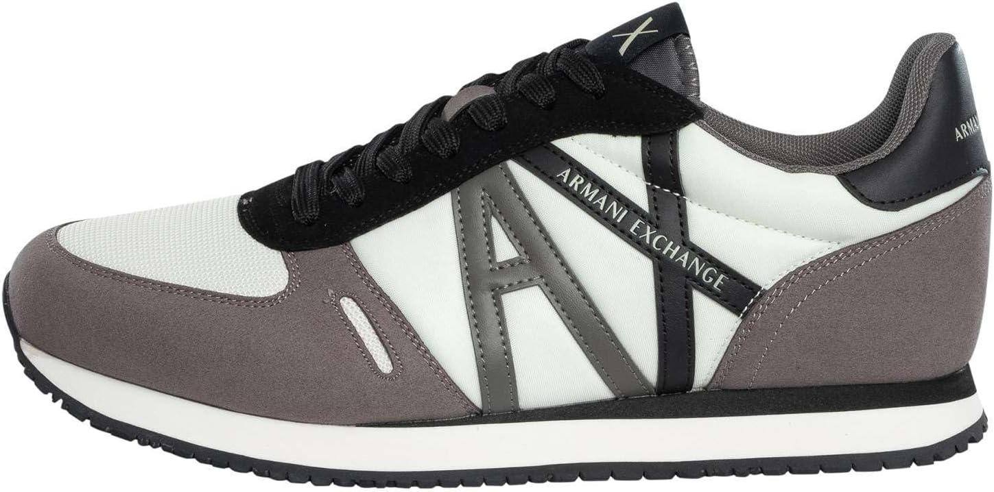 Мужские кроссовки AX Armani Exchange из текстурированной замши и сетки с логотипом, белый/серый/светло-белый — фото 2