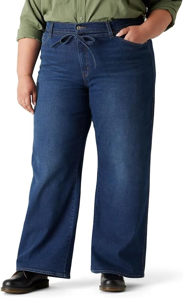 

Levi Strauss Signature Gold Women's Heritage Belted Wide Leg Jeans Mid-Rise Stretch Denim