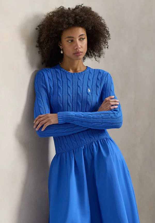 Хлопковое платье-сарафан с лифом крупной вязки Polo Ralph Lauren, Blue — фото 4