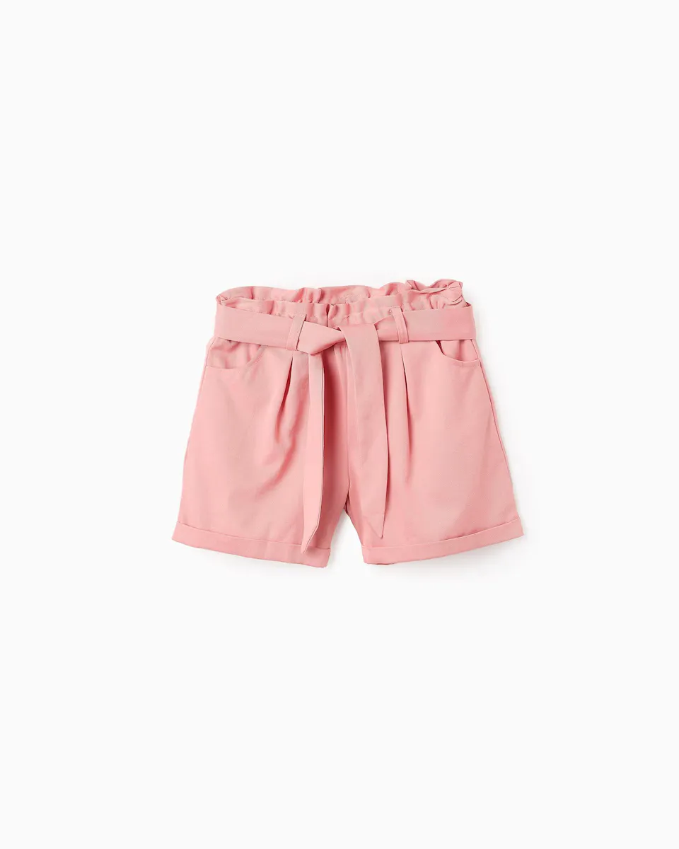 

Однотонные шорты для девочек с поясом из той же ткани Zippy, цвет Rosa