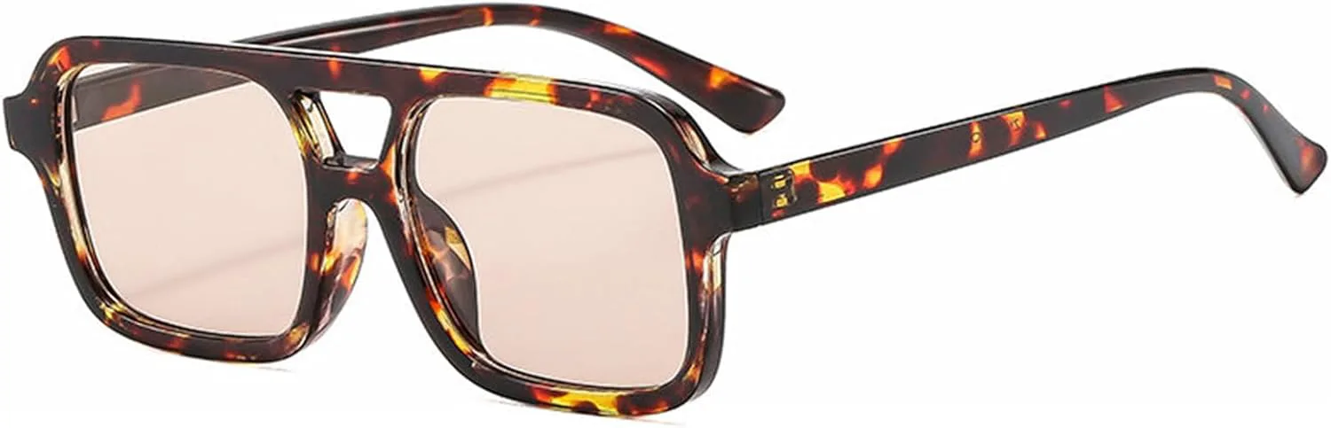 

Солнцезащитные очки Willochra Fashion Pilot Oversized для женщин, с двойной перемычкой, в стиле ретро, ​​квадратные, черные, с защитой от УФ-излучения UV400 (C4), C4