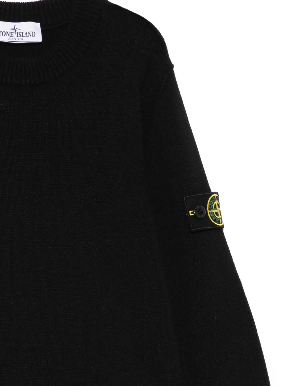 Шерстяной джемпер с нашивкой-логотипом Stone Island Junior, черный — фото 3