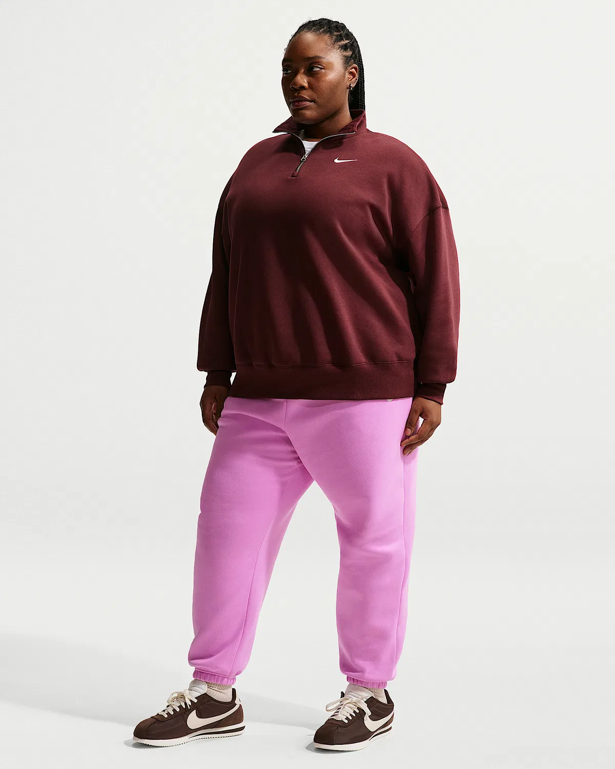 Женские свободные спортивные штаны на высокой талии (плюс сайз) Nike Sportswear Phoenix Fleece, Light Magenta/Sail