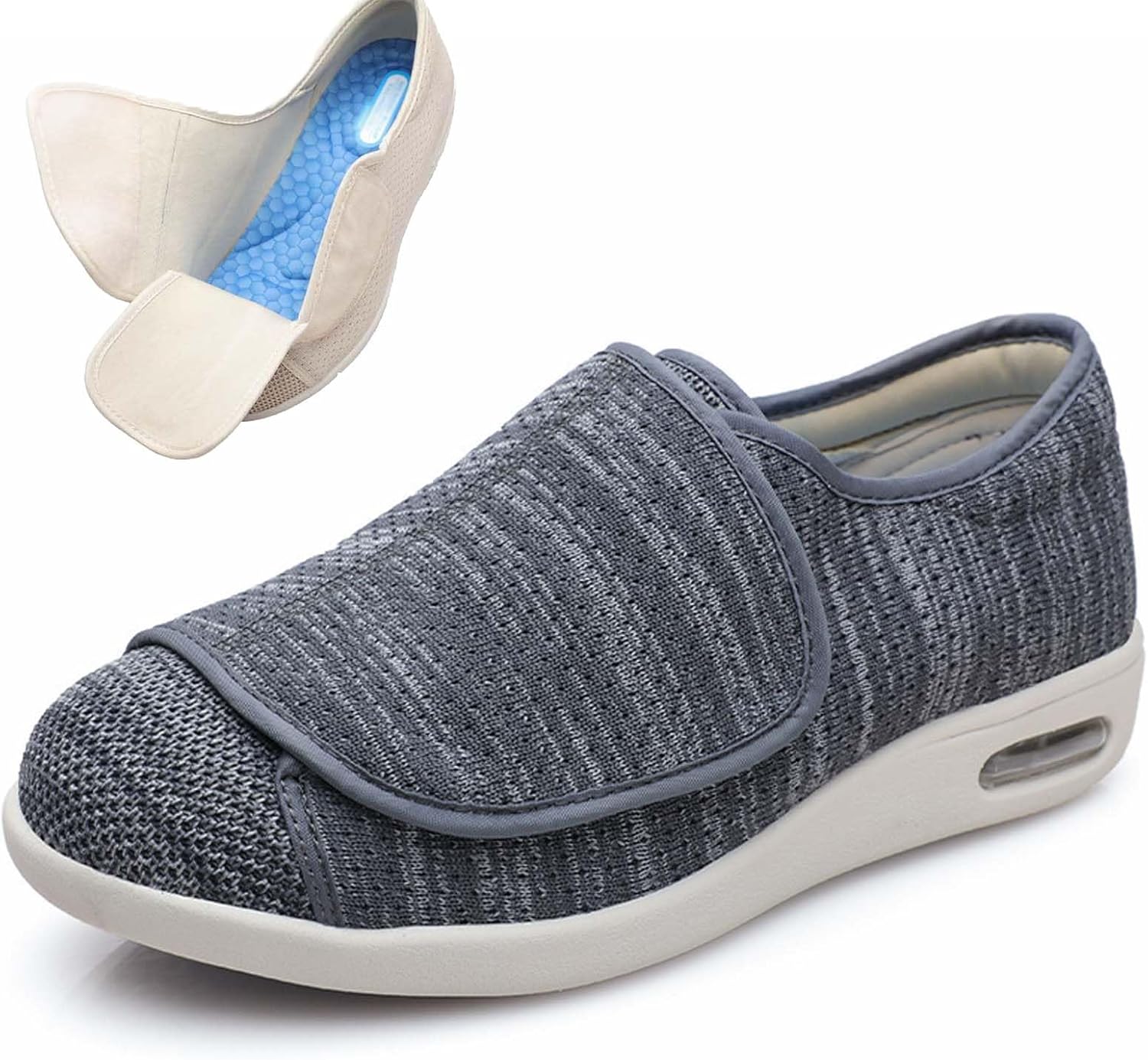 

Мужские кроссовки с широкой посадкой, регулируемой застежкой, легкие, дышащие, для отекших ног и прогулок при отеках Generic, темно-серый