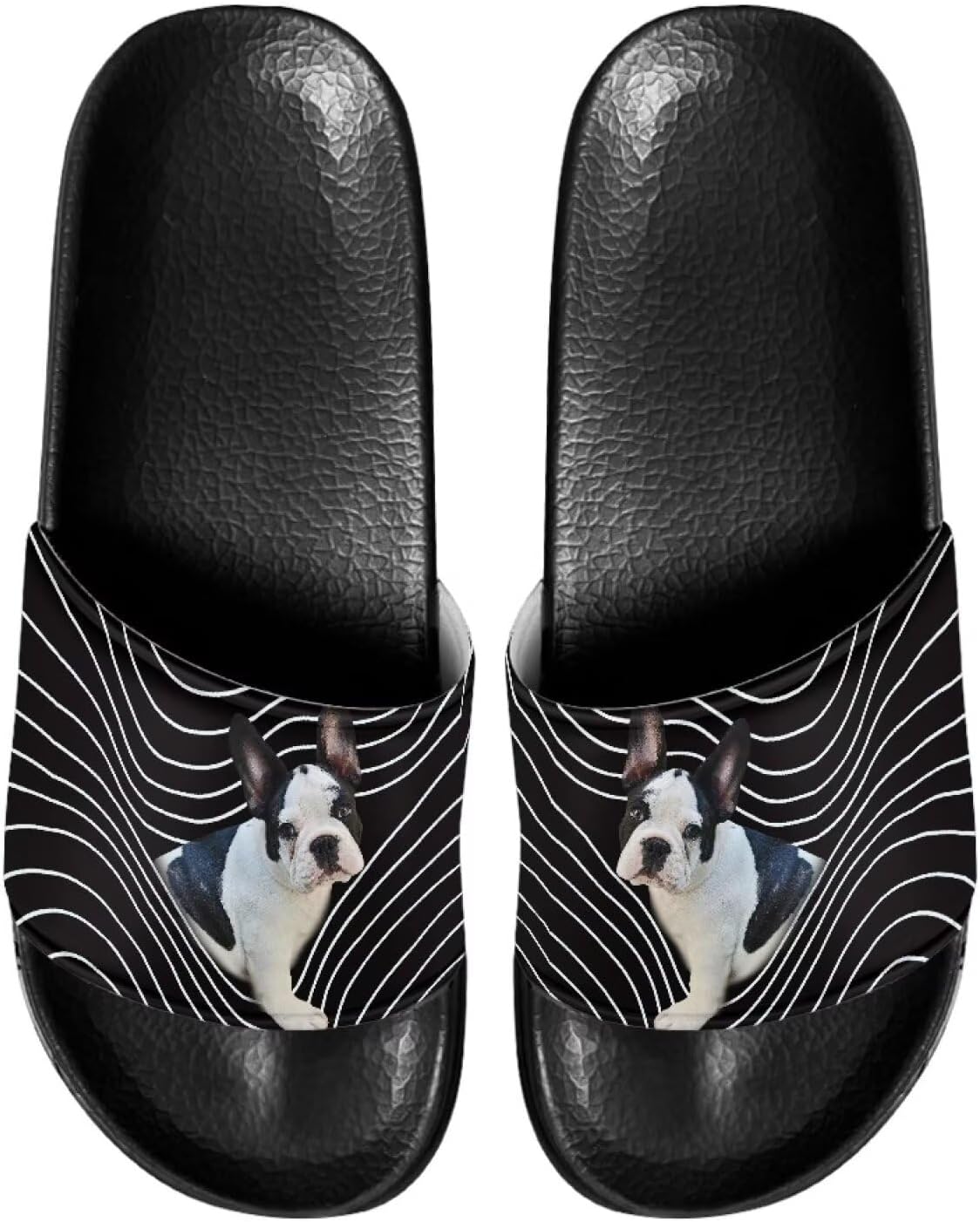 

Мужские шлепанцы сандалии Стильные летние тапочки Повседневные пляжные шлепанцы Нескользящие тапочки для ванной Pugasmiru, Abstract Lines Dog Pattern