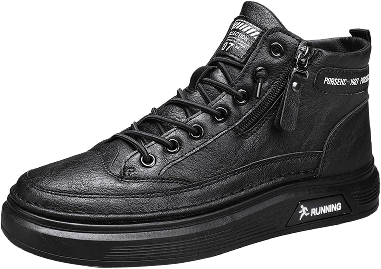 

Мужские высокие кеды из искусственной кожи с эластичными шнурками и молниями- это стильная спортивная обувь с противоскользящей подошвой, подходящая для прогулок на улице, путешествий и вождения Negyanme, черный