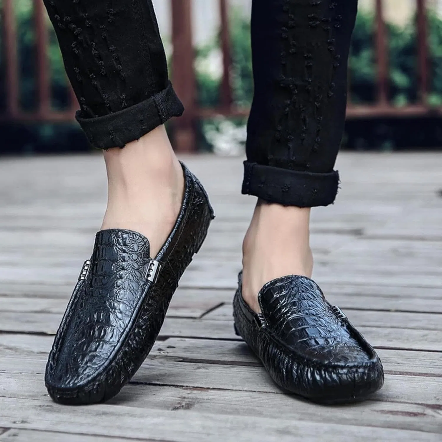 Мужские лоферы из кожи для вождения, Black — фото 3