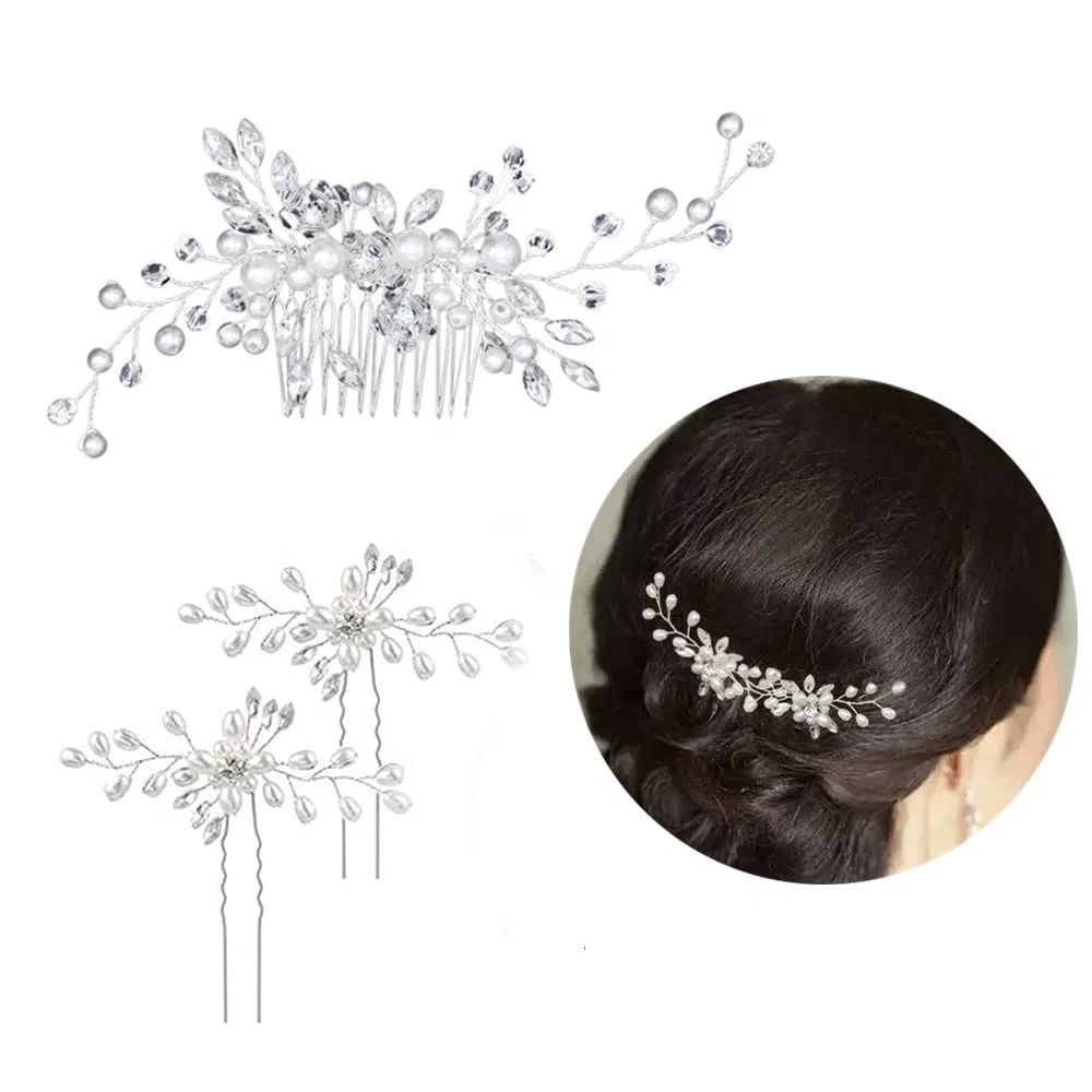 Свадебный гребень для волос с жемчугом и заколки от Bridal Coyanyu