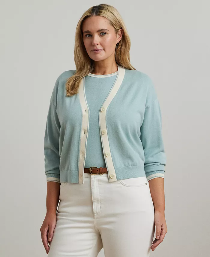 

Кардиган из хлопковой смеси двух цветов больших размеров Lauren Ralph Lauren, синий
