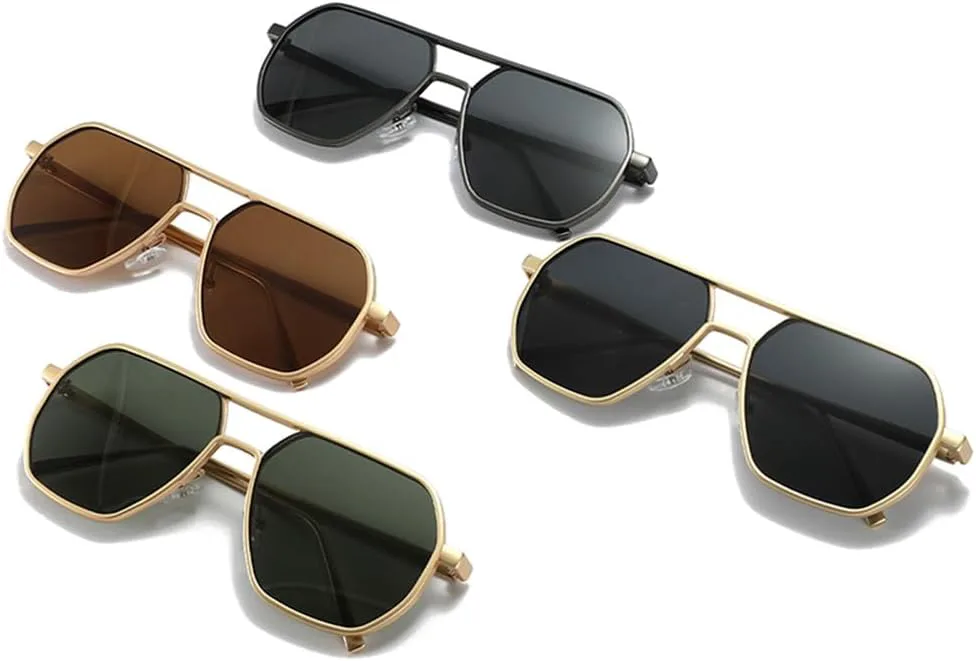 

Металлические солнцезащитные очки с двойной перемычкой для мужчин и женщин, защита от ультрафиолета UV400, для вождения и езды на велосипеде UYPTK, Golden Dark Green