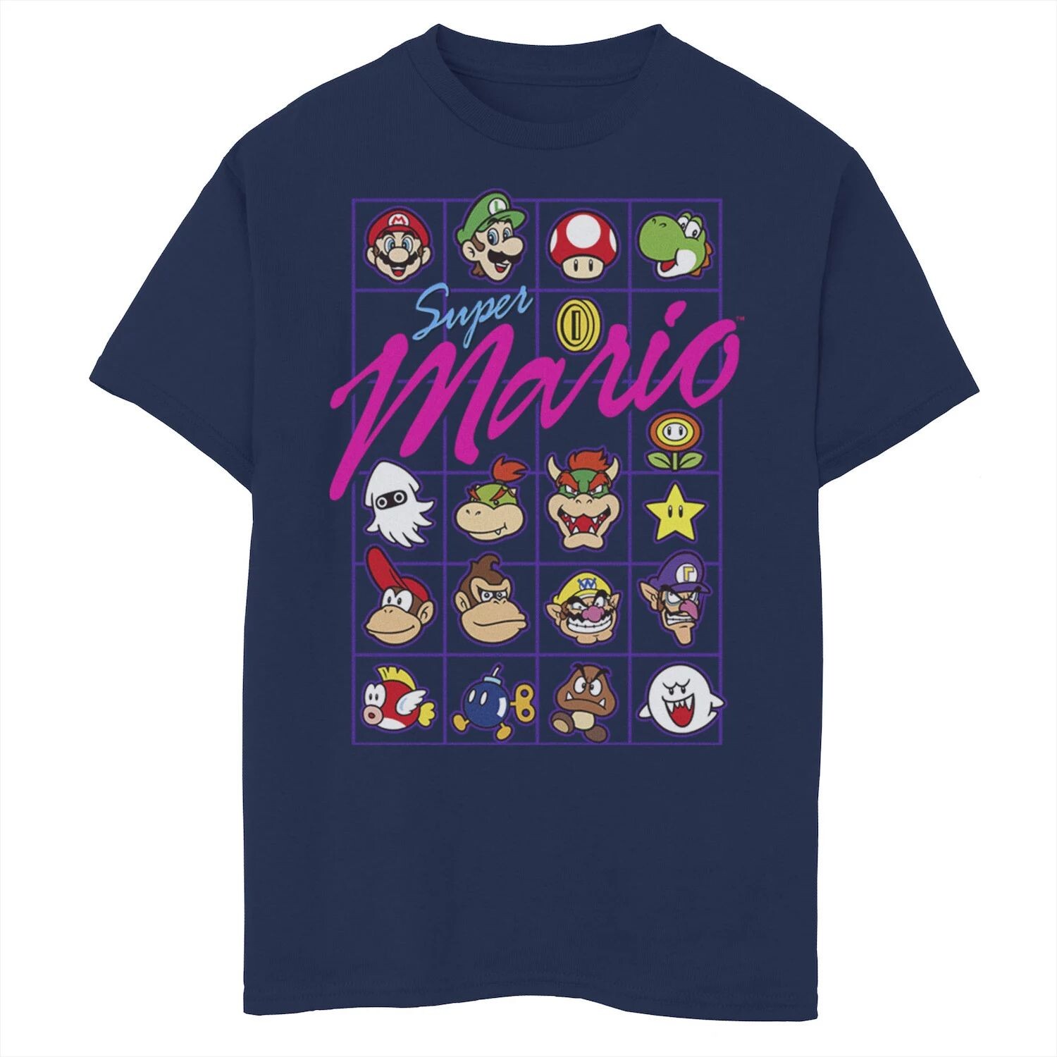 

Неоновая футболка в стиле ретро с вставками Super Mario Bros для мальчиков 8–20 лет Licensed Character, синий