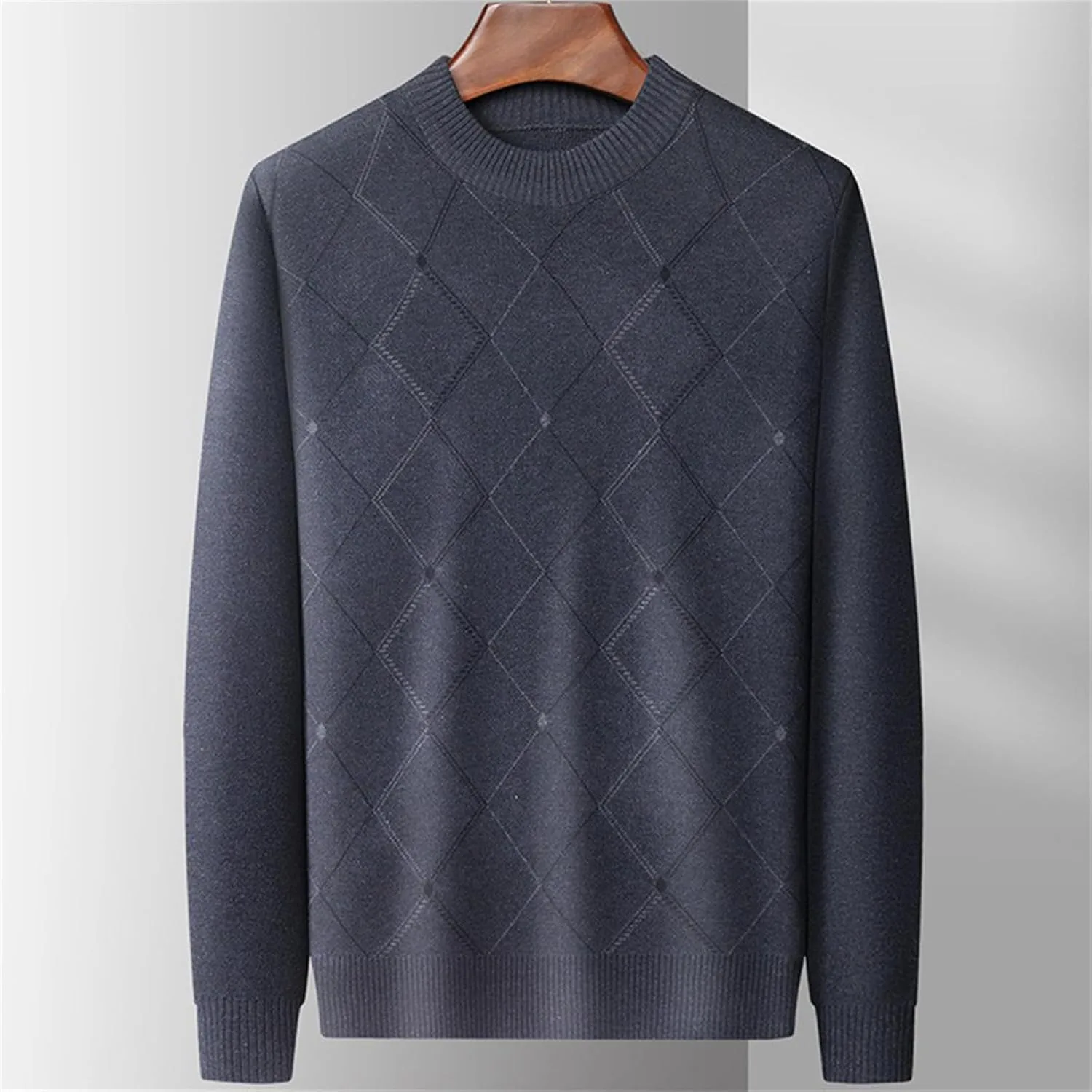 Мужской ретро свитер с узором аргайл, длинный рукав, slim fit, crewneck — фото 4