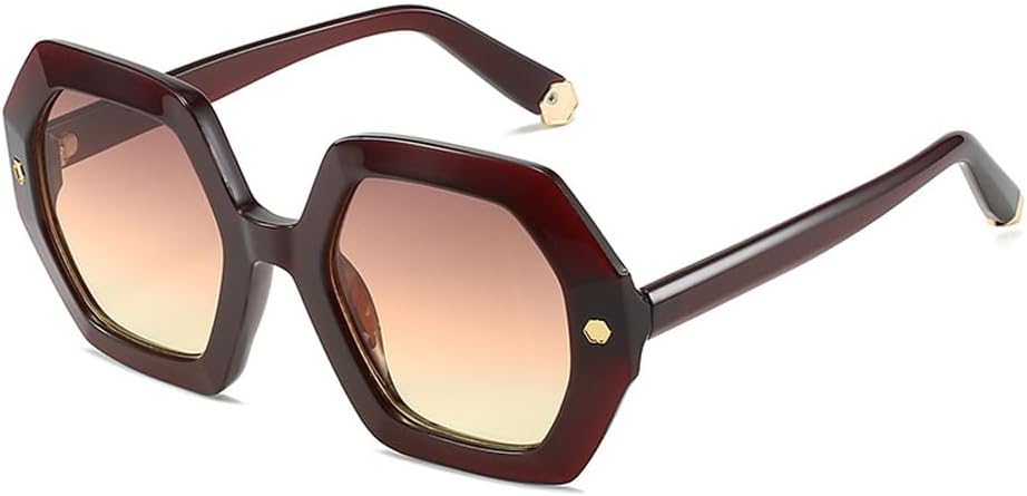 

Винтажные солнцезащитные очки Polygon для женщин, модные, с металлическими заклепками, защита от УФ-излучения UV400, трендовые солнцезащитные очки с градиентным переходом для мужчин TKKTLLT, Dark Red Tea Yellow