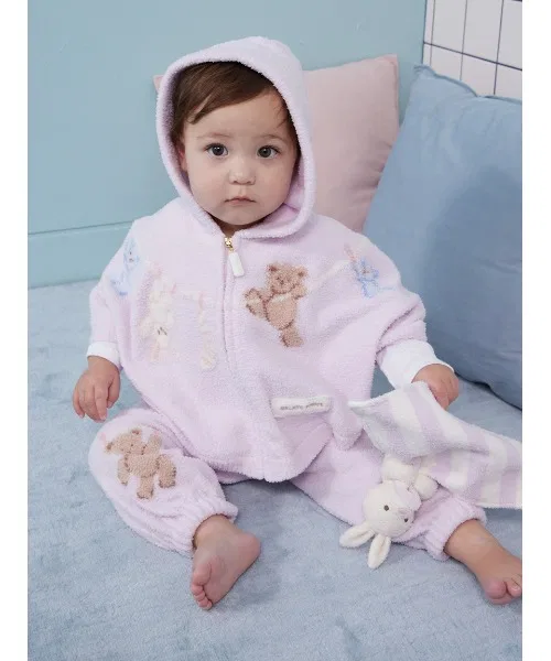 Детские длинные брюки Airy Moco с жаккардовым рисунком животных, бежевые — фото 4