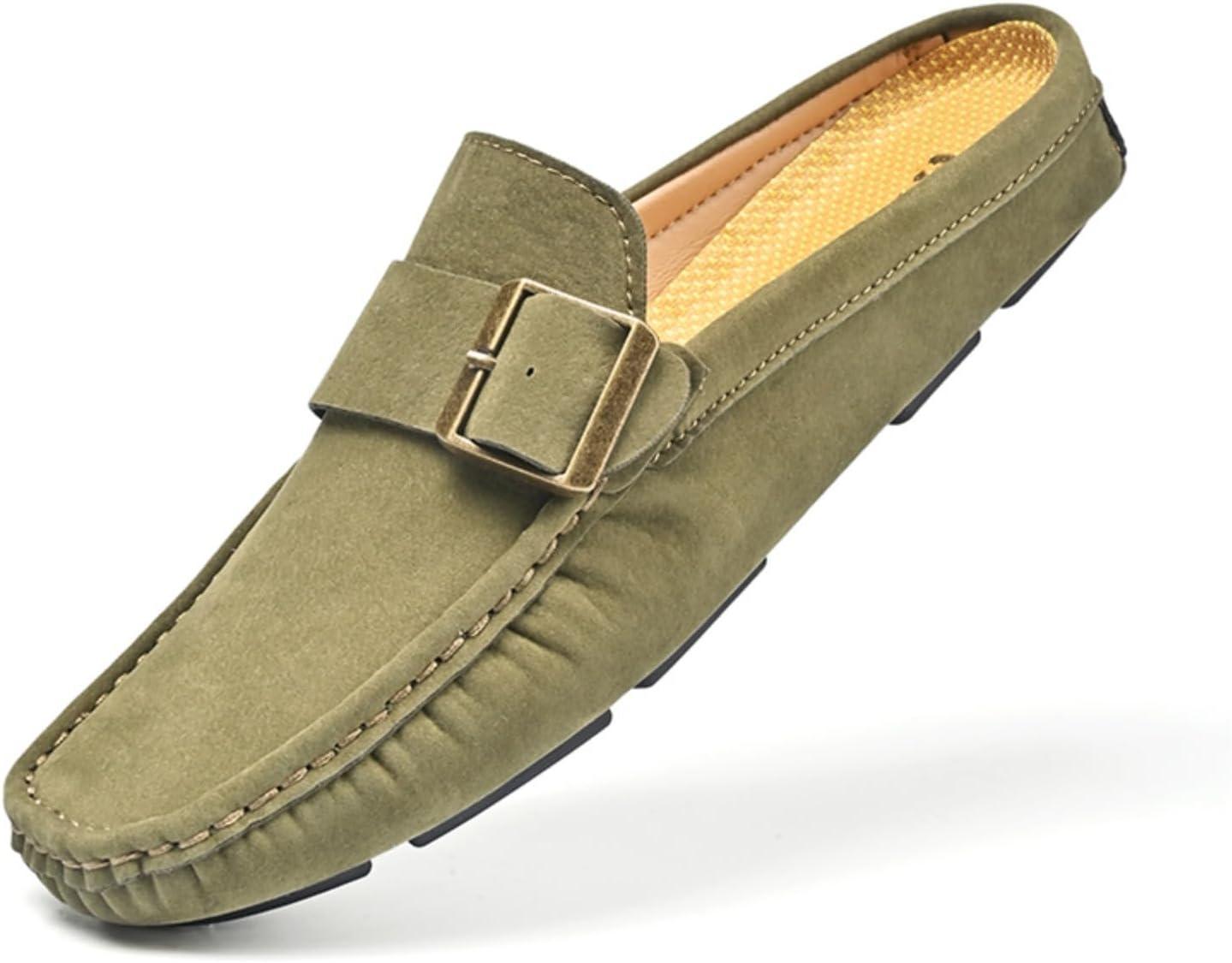 

Мужские замшевые мюли с золотой пряжкой - стильные слипоны без задника, удобная повседневная и офисная обувь Aokisx