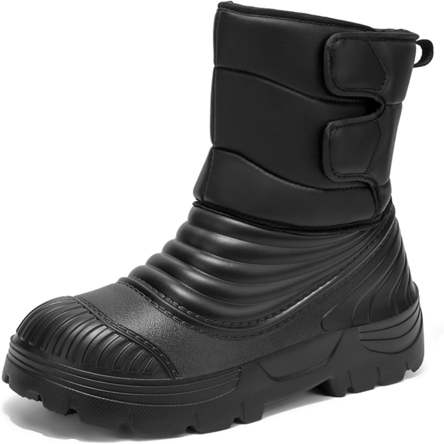 

Мужские зимние камуфляжные снегоступы Khwfjas, водонепроницаемые, с утеплителем из флиса, с противоскользящей толстой подошвой, средние сапоги до икры для холодной погоды, походов на улице и повседневного ношения, черный