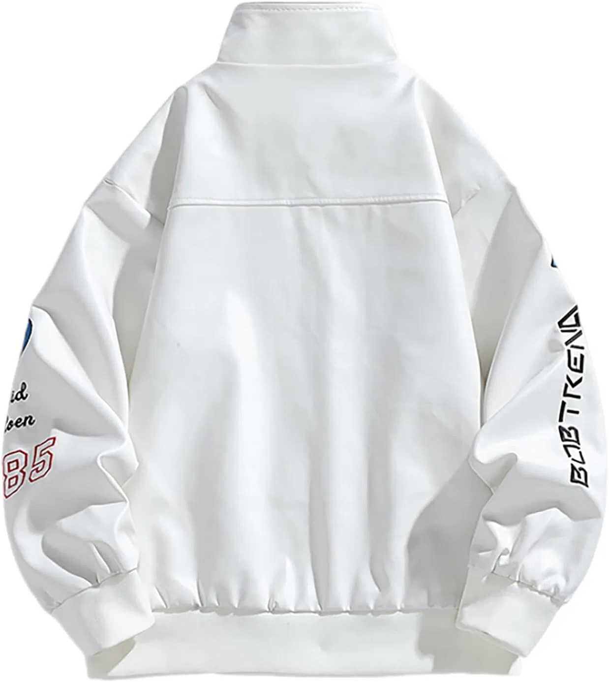 Мужская кожаная куртка, куртка в стиле Varsity, мотоциклетная куртка, куртка-бомбер, куртка-бомбер, гоночная куртка, куртка оверсайз. Generic, белый — фото 3