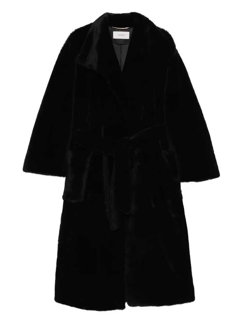 

Пальто из искусственного меха с поясом Agnona, черный