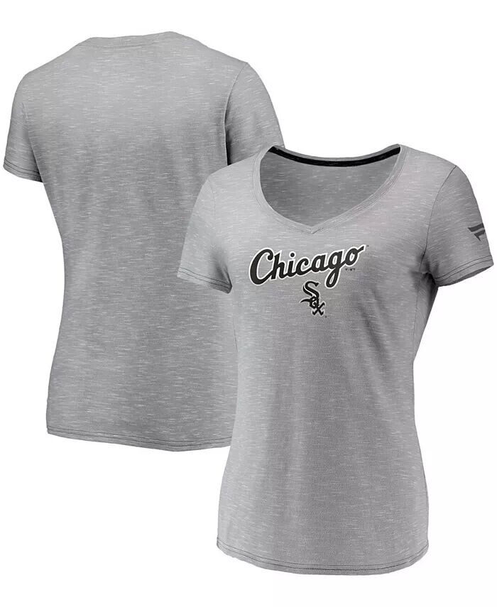 

Женская серая футболка с v-образным вырезом и логотипом Chicago White Sox Wordmark Space-Dye Fanatics