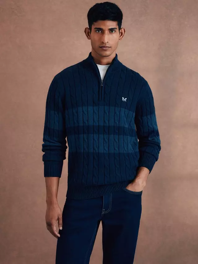 

Джемпер Crew Clothing Zip Neck Stripe Cotton Knit, синий