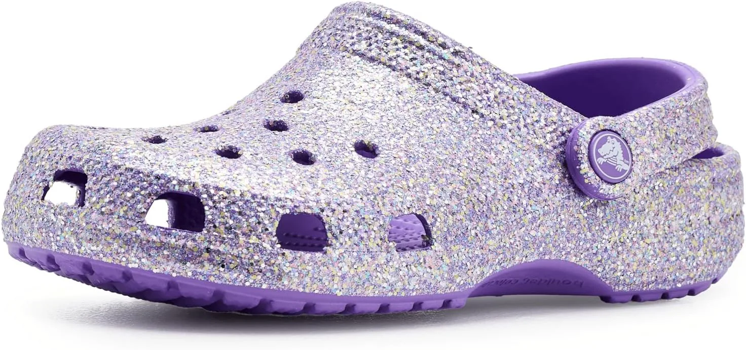 Детские кроксы Crocs Classic с блестками, фиолетовый