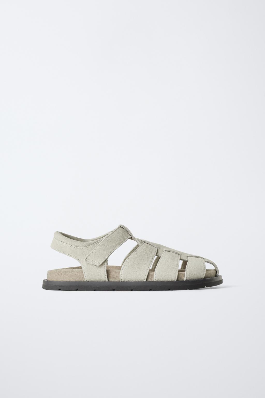 

Сандалии в кожаную клетку ZARA, цвет Ecru White