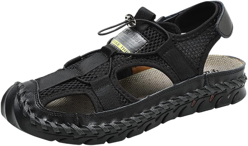 

Мужские повседневные регулируемые кожаные сандалии UIKGITP с закрытым носком, ручной работы, водонепроницаемые, для летнего отдыха на пляже, прогулок на открытом воздухе, вождения, походов, с атлетическим ремешком, дышащие лоферы, спортивная обу...