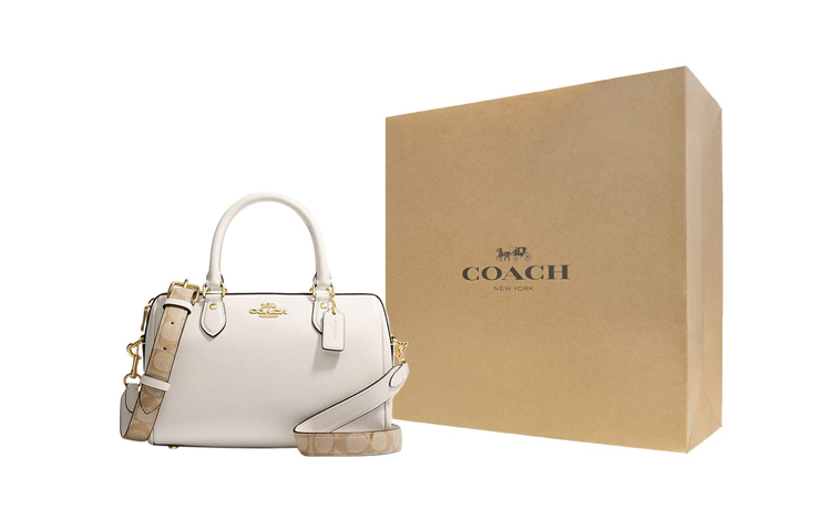 

Coach Портфель, сумка через плечо, сумка-кроссбоди Rowan из зернистой кожи с покрытием из холста, средний размер, женский, белый