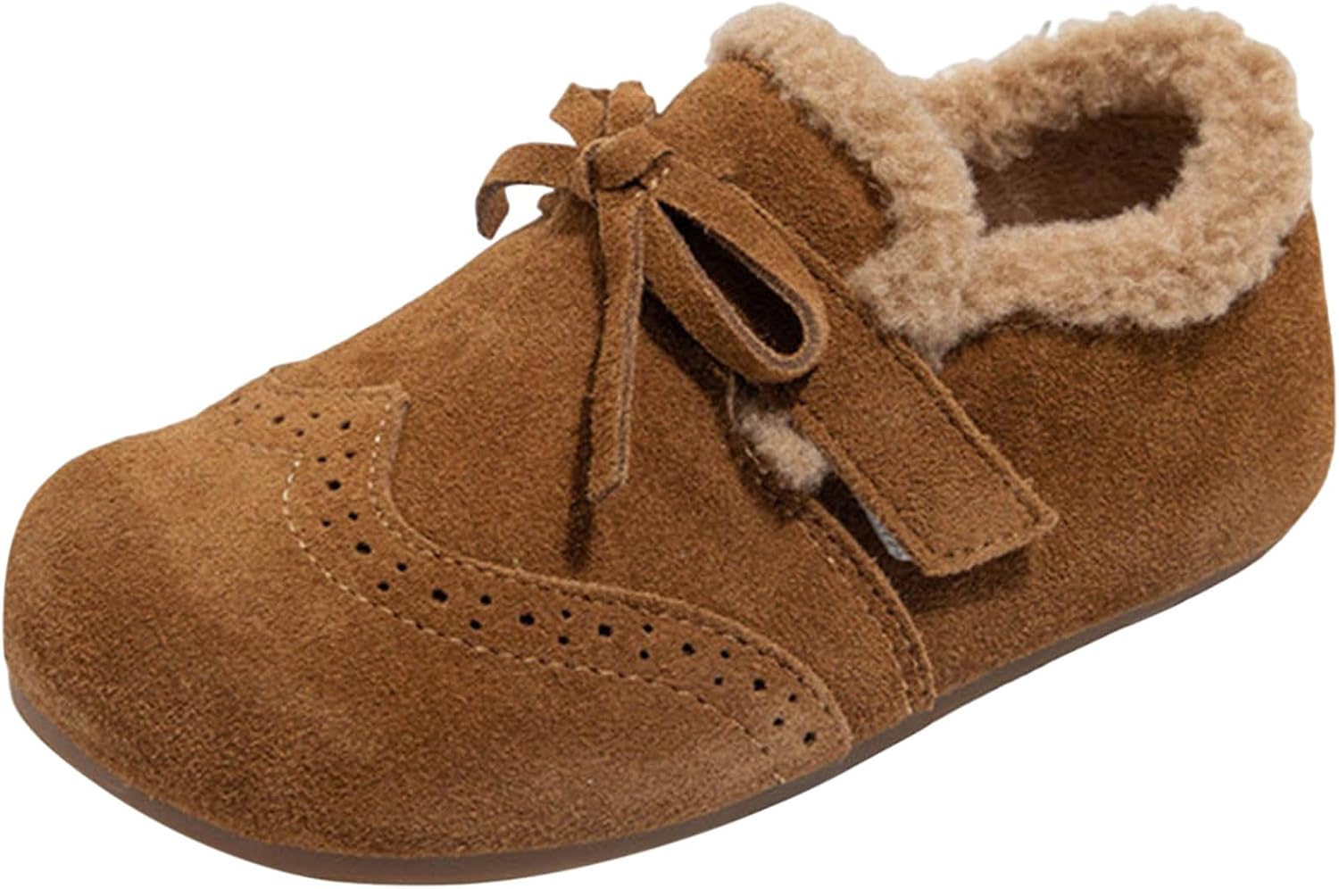 

Зимние теплые ботинки для девочек IWIHMIV, противоскользящие, удобные, повседневные с бантом, с флисовой подкладкой, Brown