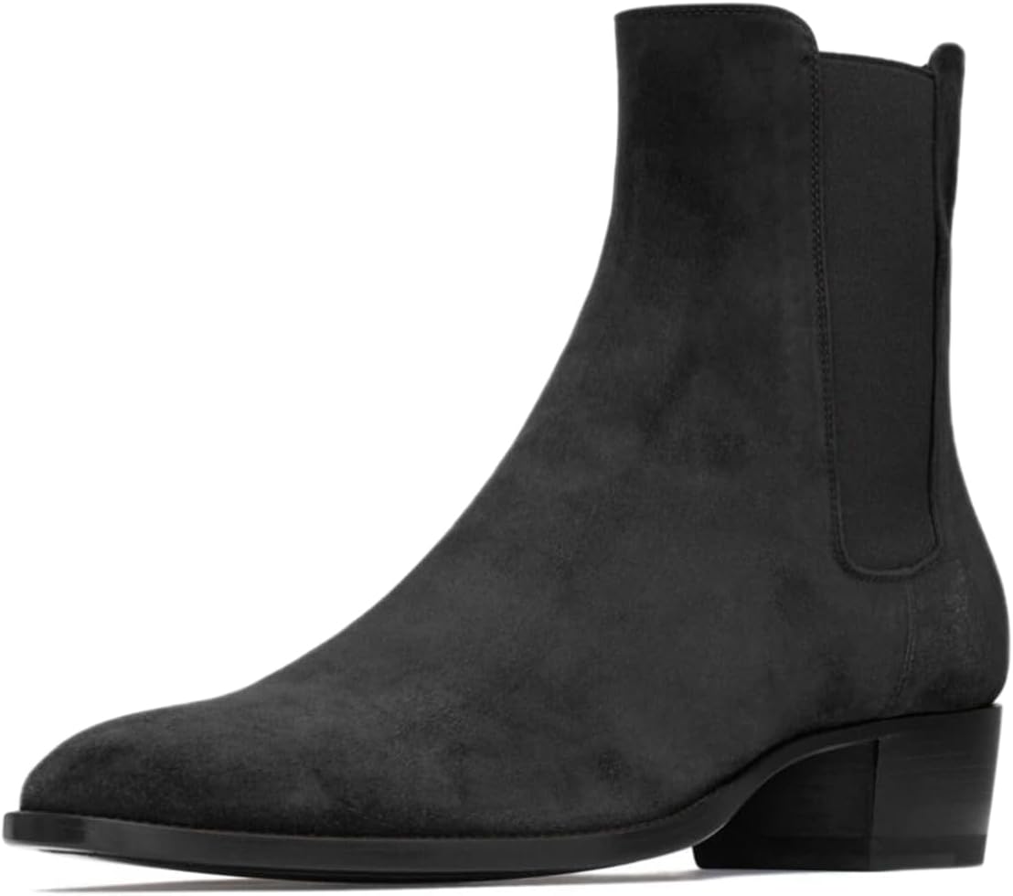 

Мужские модные ботинки FOWT с круглым носком, низким широким каблуком, эластичные ботинки до щиколотки, повседневные ботинки Челси, размер 4-16 US, черный