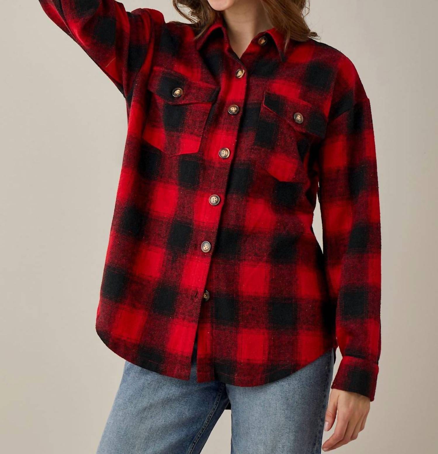 

Топ Andie Plaid Fringe Button Top In Red Giftcraft