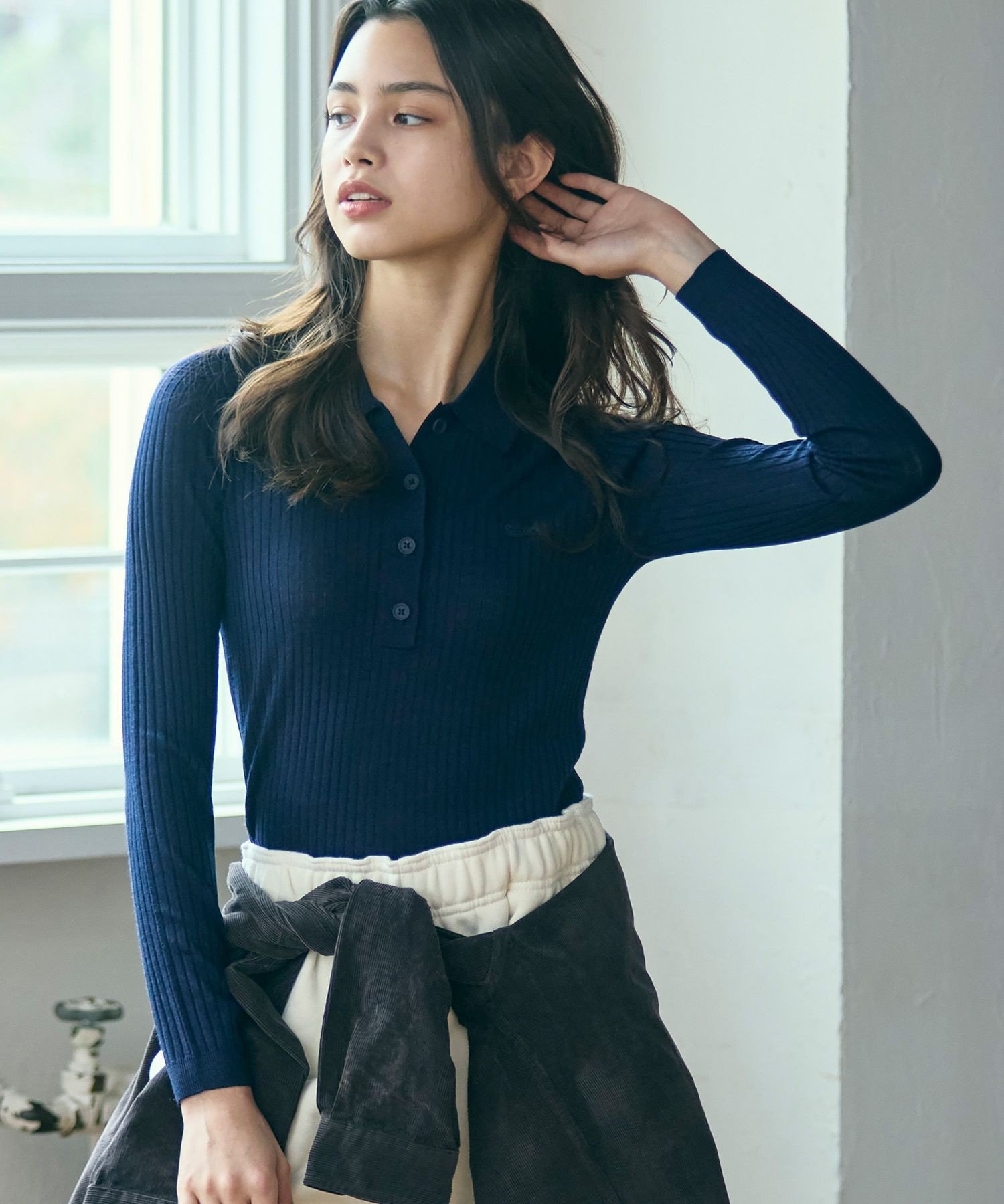 Свитер LACOSTE 3D вязаный из мериносовой шерсти, Navy — фото 2