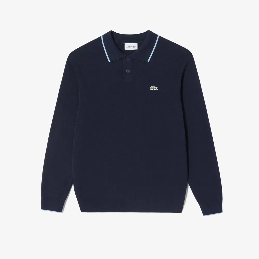 Мужской базовый свитер-поло тёмно-синий от Lacoste — фото 3