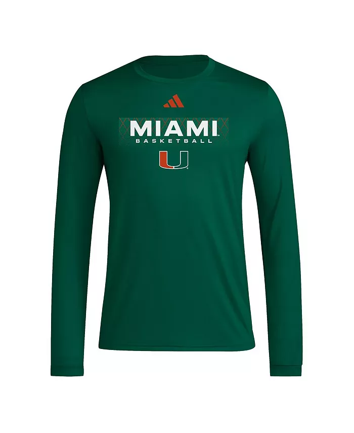 Мужская зеленая футболка с длинным рукавом Miami Hurricanes Locker On-Court In the Fade adidas — фото 2