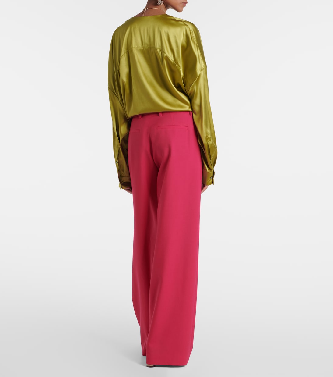 Прямые брюки из шерстяной и мохеровой саржи Dries Van Noten, Fuschia — фото 3