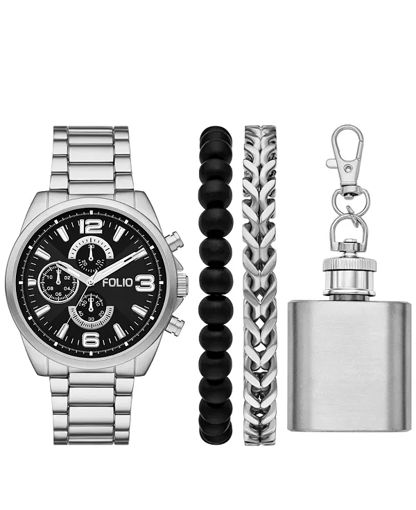 

Мужские кварцевые часы с тремя стрелками из серебряного сплава, 45 мм Folio, sliver