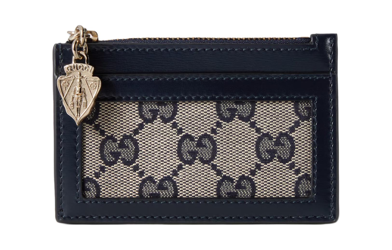 

GUCCI Кожаная вставка на холщовом кошельке женский бежевый и синий