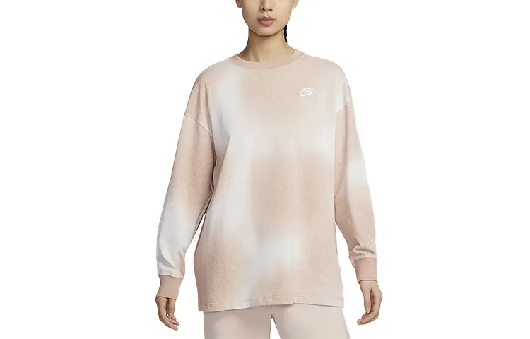 Nike Футболка с рукавом дроп-шоулдер для женщин в розово-коричневом тай-дае