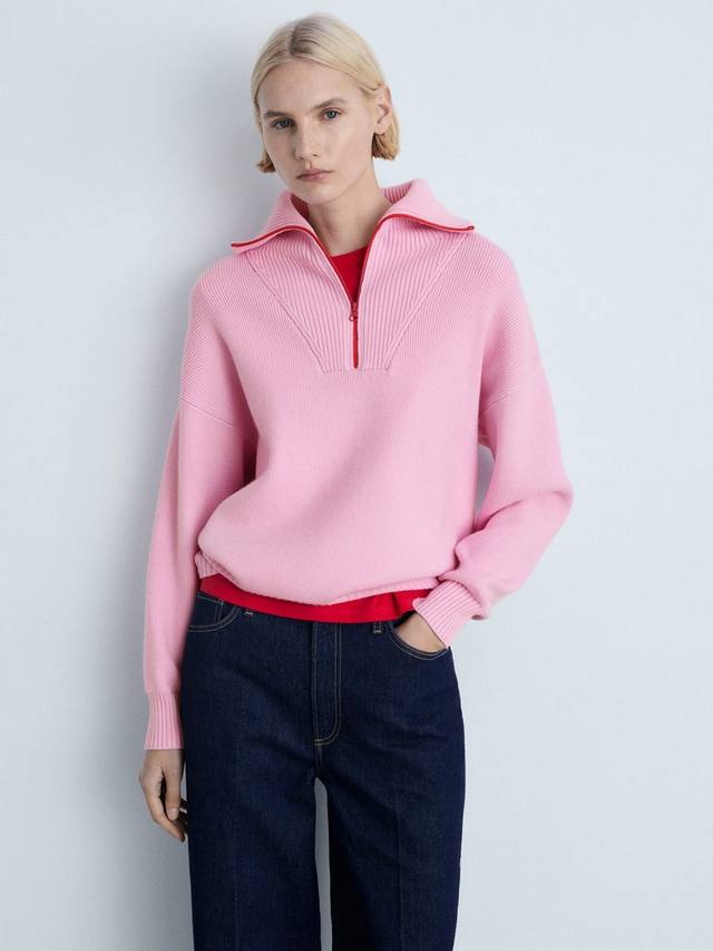 

Контрастный джемпер на молнии от tizon Mango, розовый