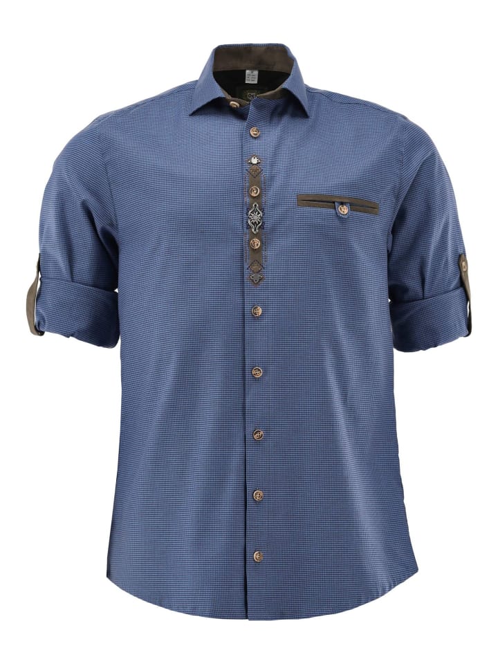 

Традиционная рубашка Авобу средне-синего цвета OS-Trachten