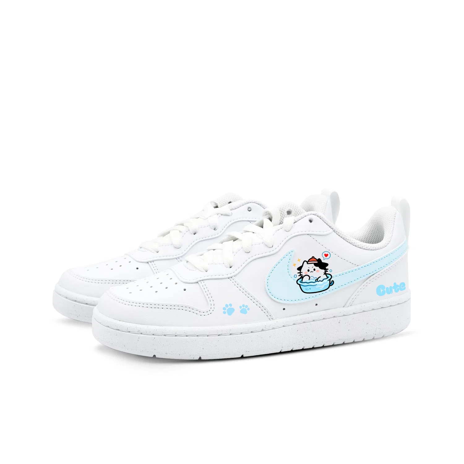 Кеды для скейтбординга Nike Court Borough Cow Cat Leather Anti Kick Cushioning Breathable Low Top Сине-белые — фото 4