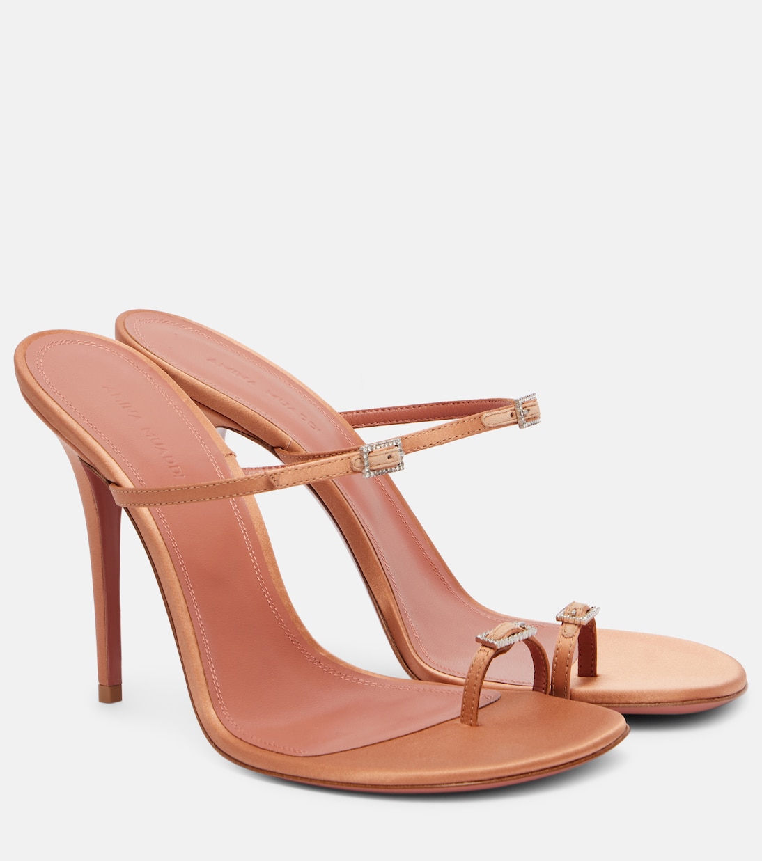 Adut 105 декорированные атласные сандалии Amina Muaddi, Latte