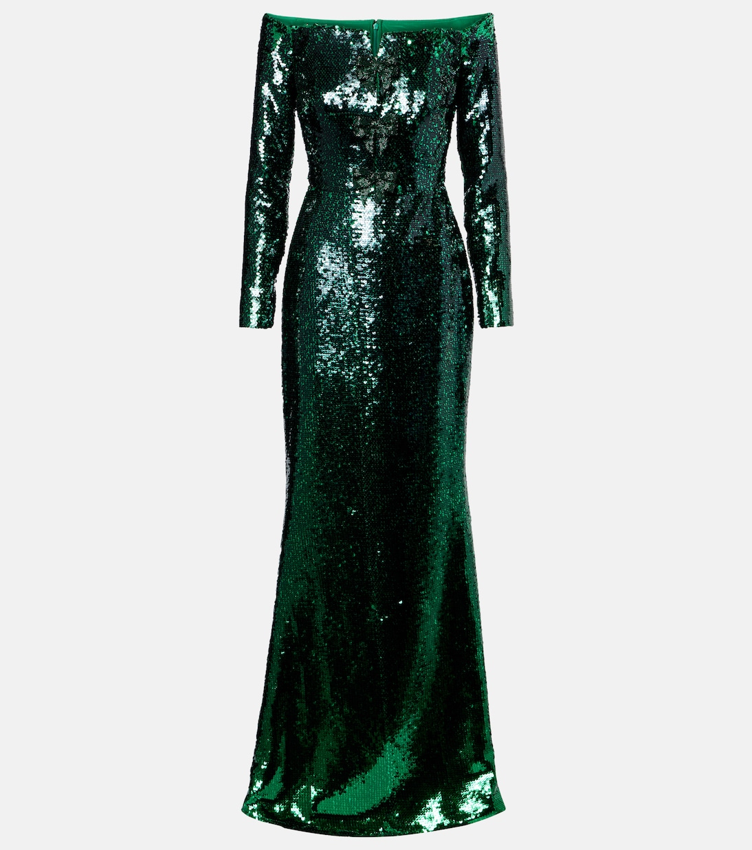 

Платье с открытыми плечами, расшитое пайетками Elie Saab, Gradient Green